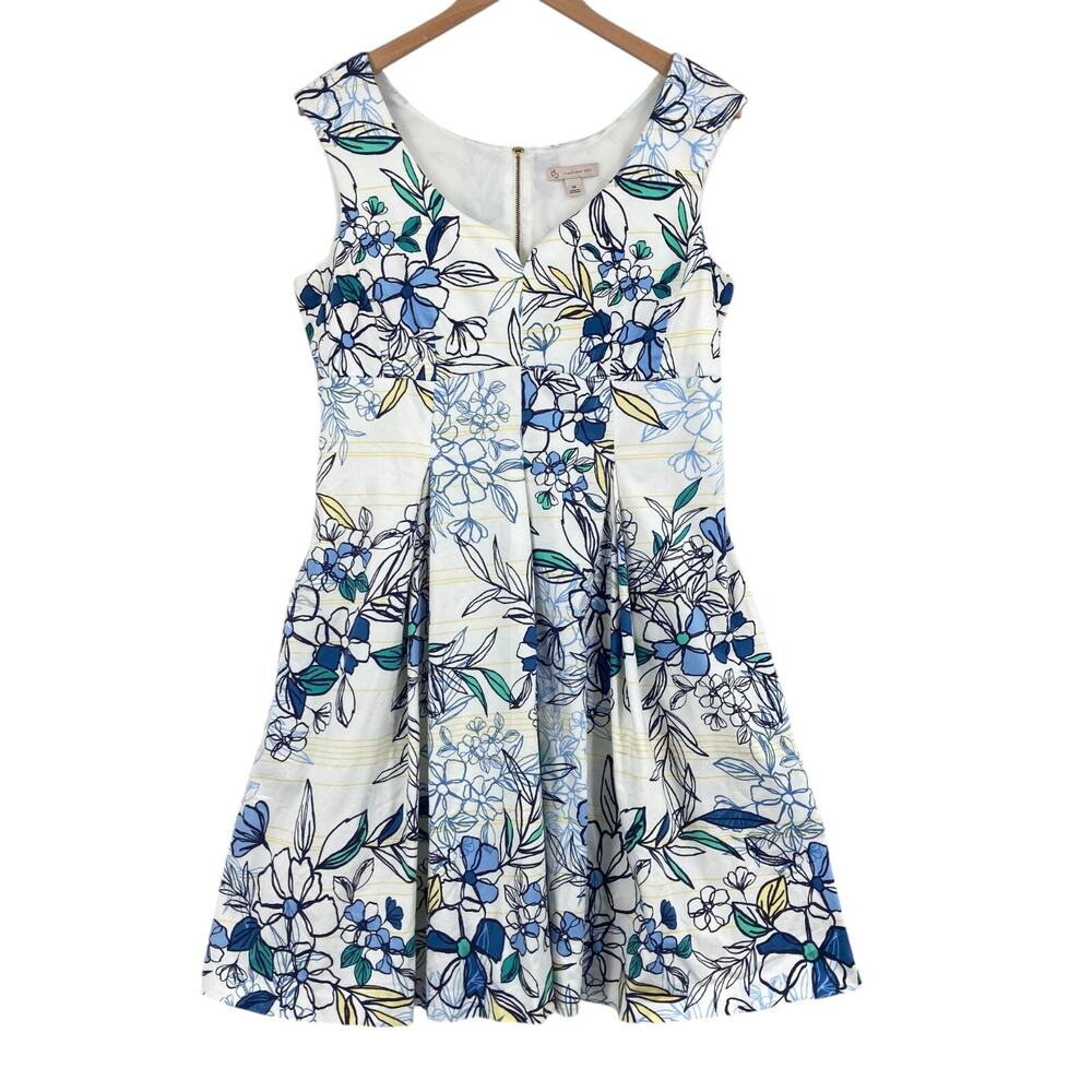 CB Established 1962 Skater Dress Womens 14 White Floral Sleeveless Back Zip